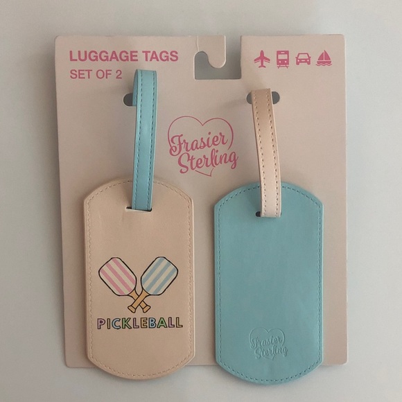 Pickleball nwt Luggage Tags - Cream and Blue Set by Frasier Sterling - Picture 1 of 3